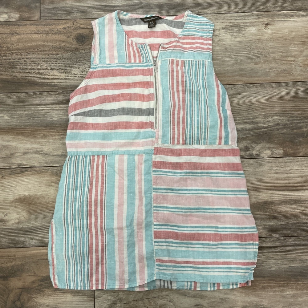 Tommy Bahamaโ Linen Tank Top Women's Size S Striped Front 1/4 Up--C50